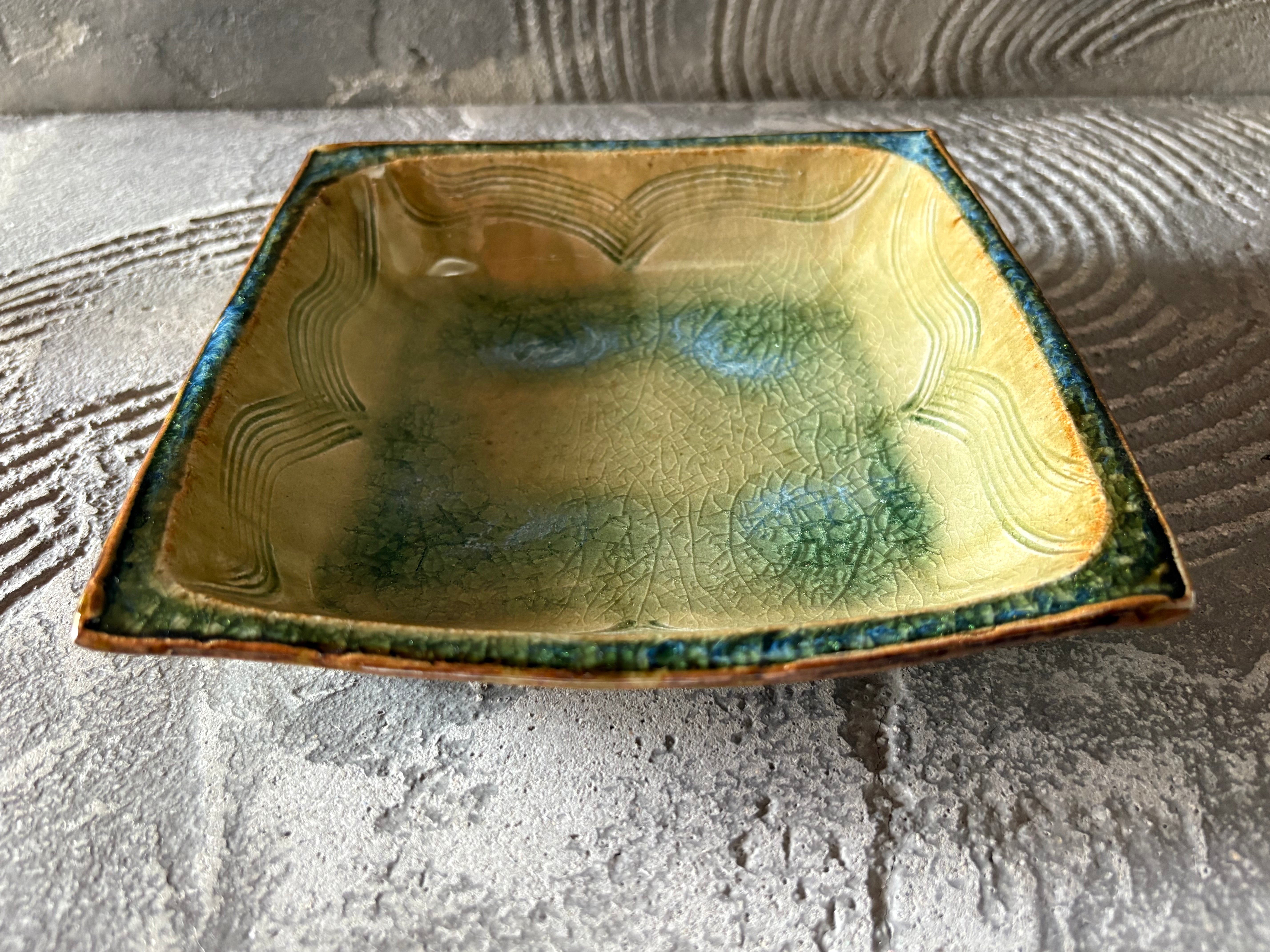 中嶋窯【秋田】中嶋健一　6寸角鉢櫛目灰釉29