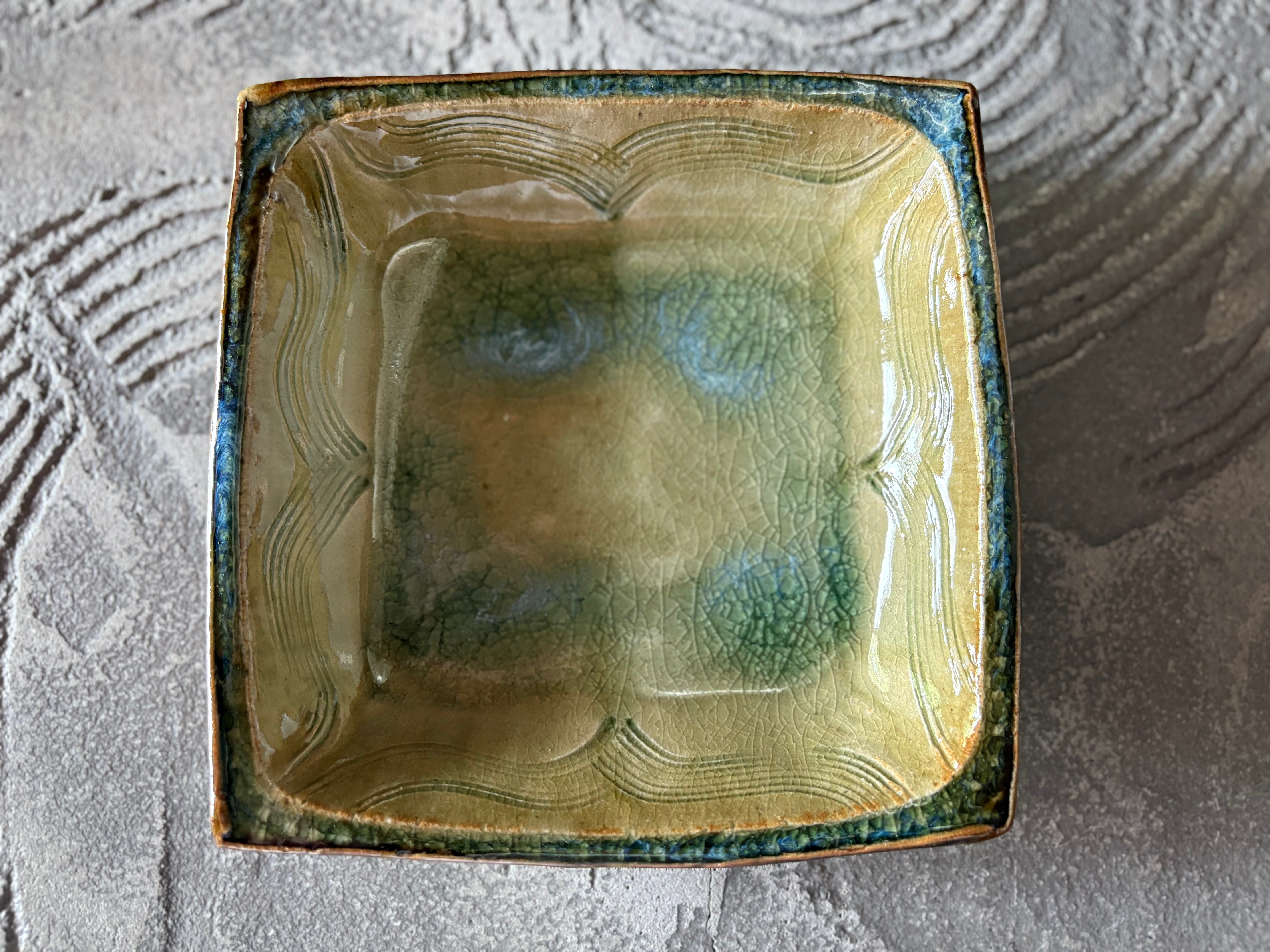 中嶋窯【秋田】中嶋健一　6寸角鉢櫛目灰釉29