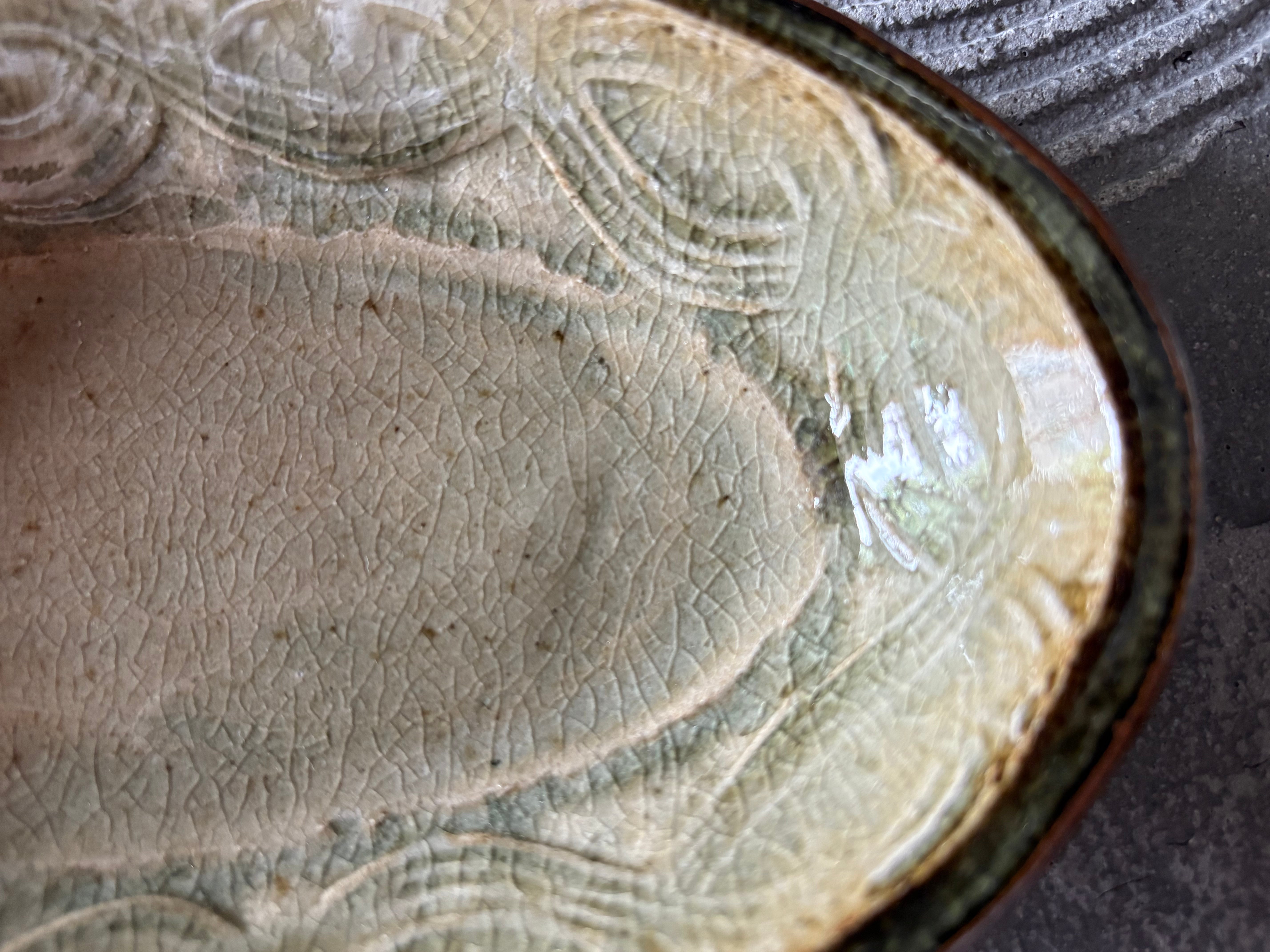 中嶋窯【秋田】中嶋健一　楕円鉢押紋灰釉中37