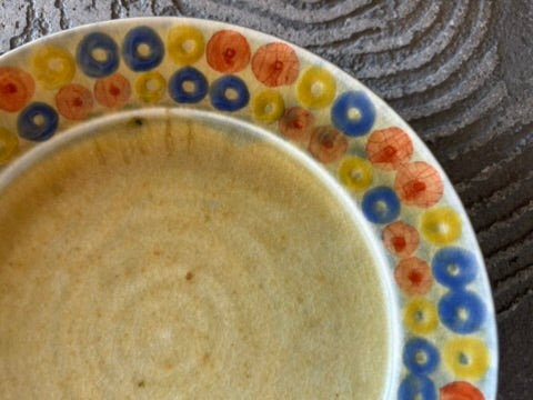 【京都】ヤマカワ　ミユキ　　6寸リム皿　色絵連珠紋　30