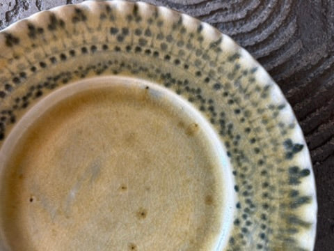 【京都】ヤマカワ　ミユキ　　6寸ひらひらリム皿　染付オヤ柄　26