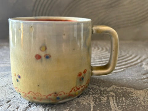 【京都】ヤマカワ　ミユキ　マグカップ　色絵　ふわふわ果実　9