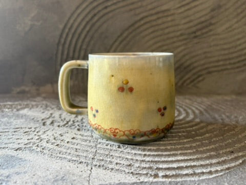 【京都】ヤマカワ　ミユキ　マグカップ　色絵　ふわふわ果実　9