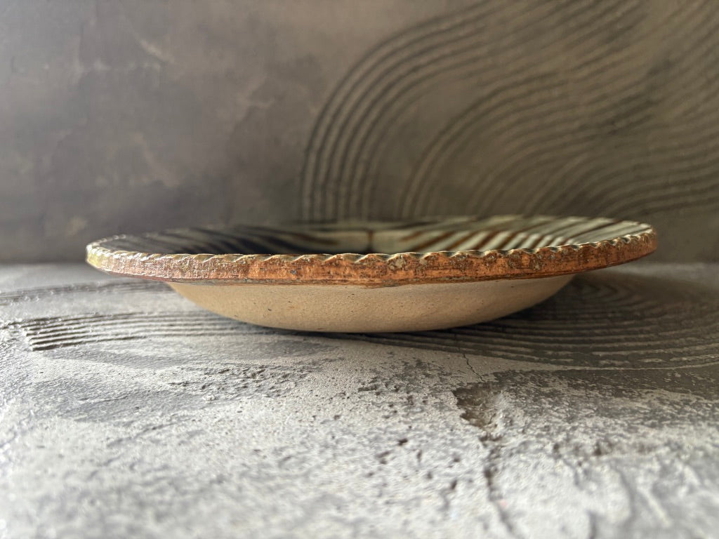 生畑皿山窯【京都】前野直史　スリップウエア　呉須　25cm リム皿4