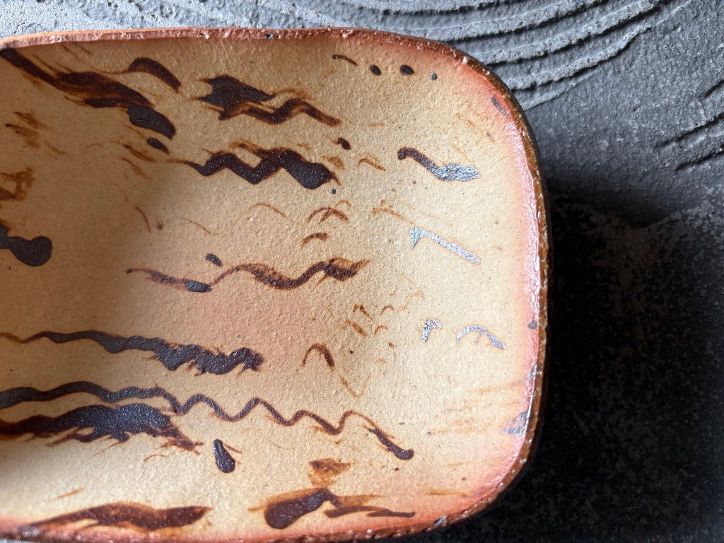 生畑皿山窯【京都】前野直史　泥三彩 角鉢 15cm8